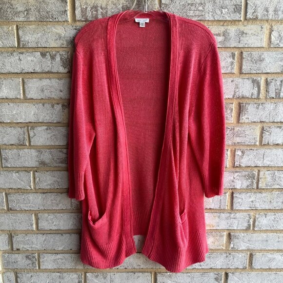 J. Jill Love Linen 3/4 Sleeve Pocket Open Front Cardigan Sweater Women's Size M - Picture 1 of 8